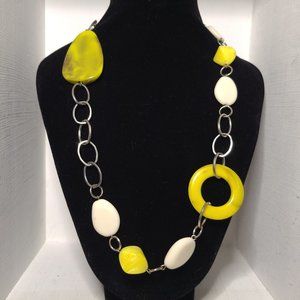 Long Chunky Sweater Necklace Yellow White Silver Tone Summer Versatile Statement